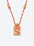 Rectangular zodiac tarot pendant necklace with colorful enamel artwork and a matching braided cord (Aries)